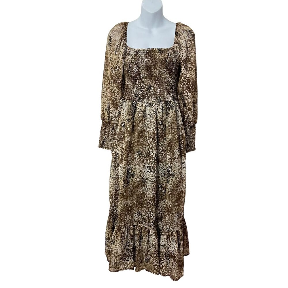 Betsey Johnson Earth Tone Snake Print Boho Peasant Dress Size Small